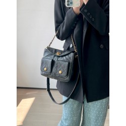 [홍콩명품.CHANEL] 샤넬 더블 포켓 호보 백 스몰(블랙/금장/램스킨) GD
